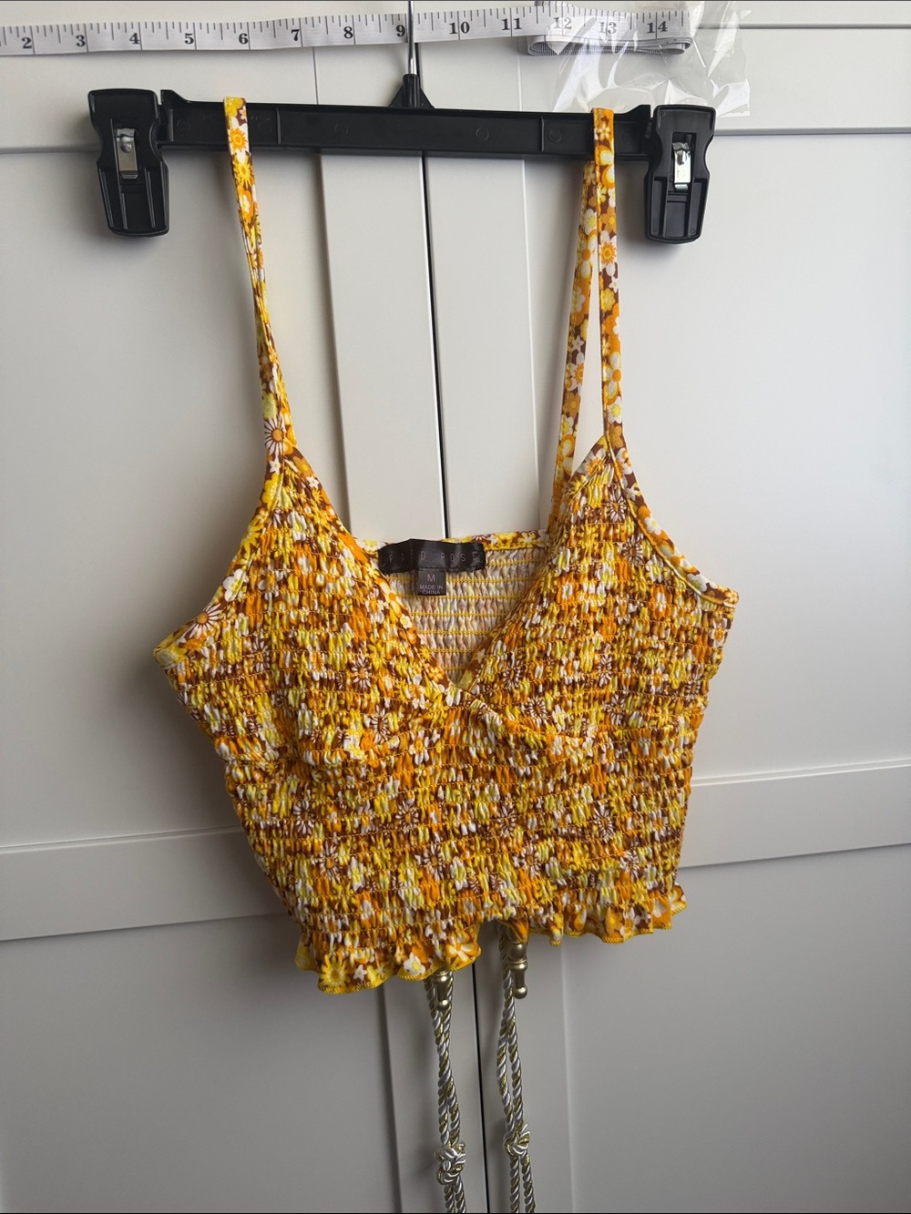Smocked Floral Cami Tank Top - Yellow